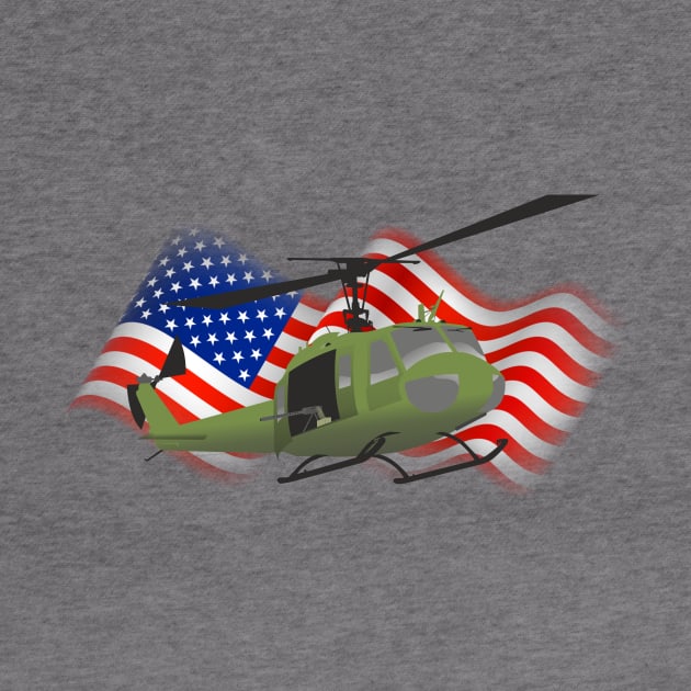 UH-1 Huey Helicopter with American Flag by NorseTech